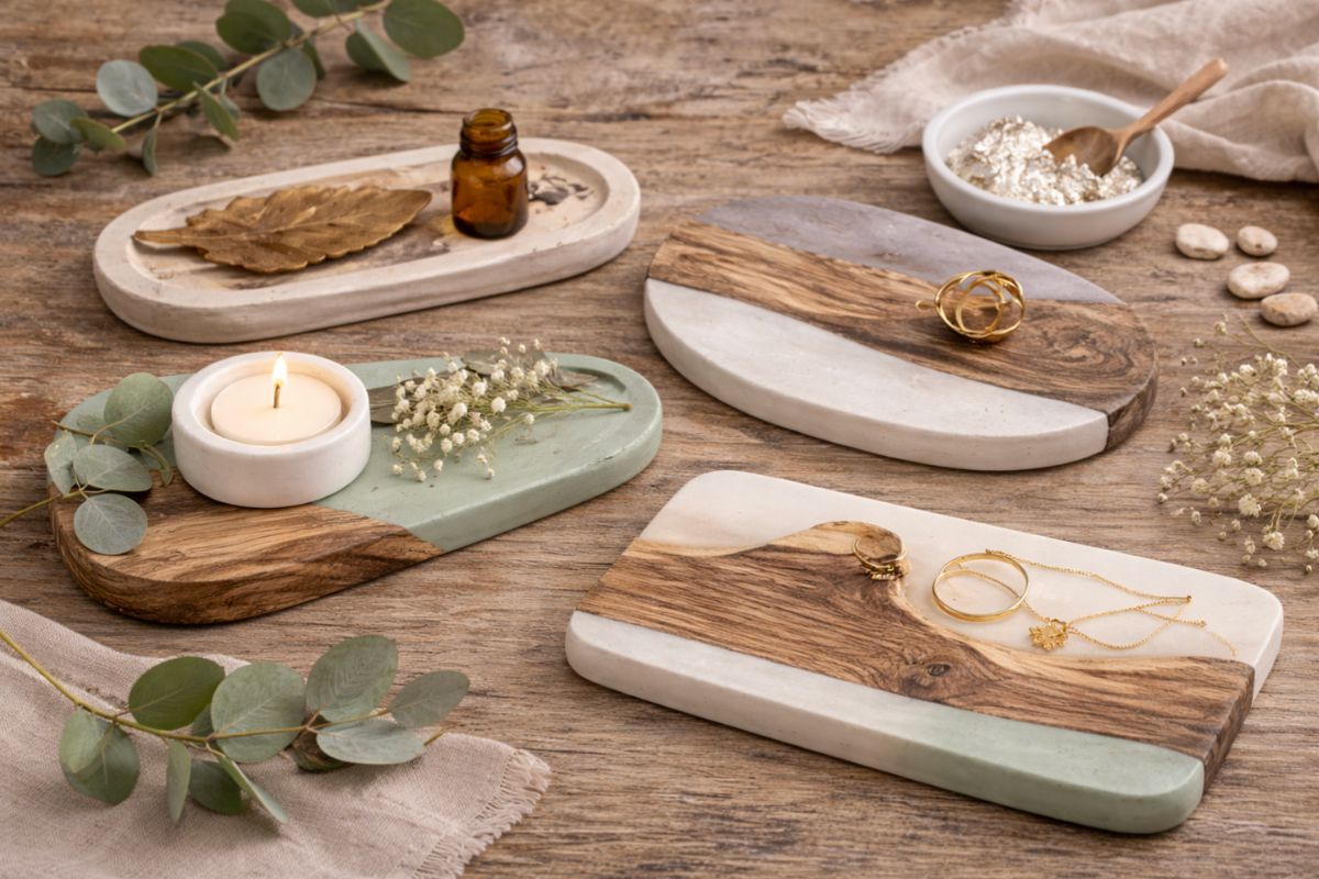 Aqua Resin + Legno: vassoi legno e gesso