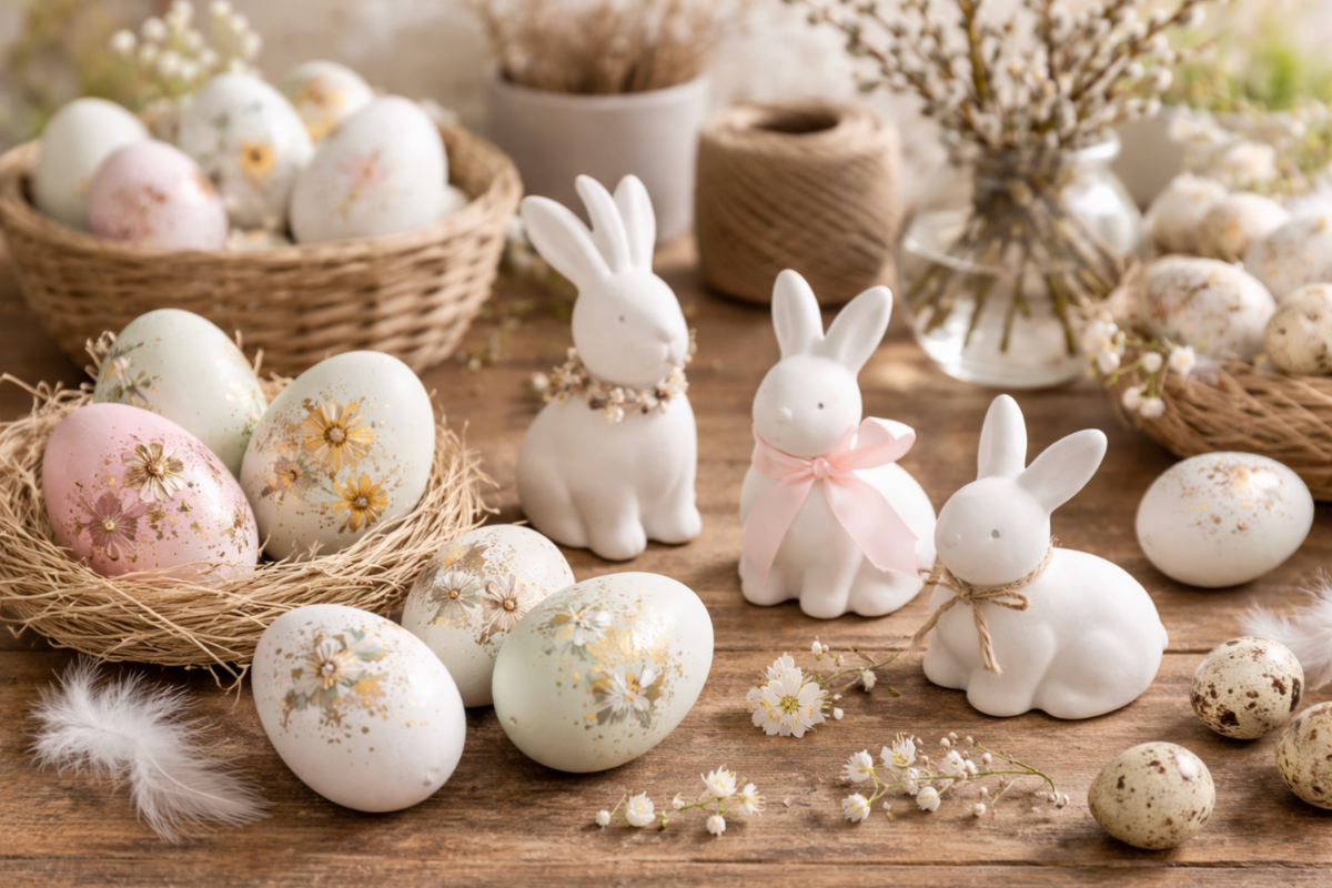 Decorazioni pasquali fai da te: uova e coniglietti in gesso