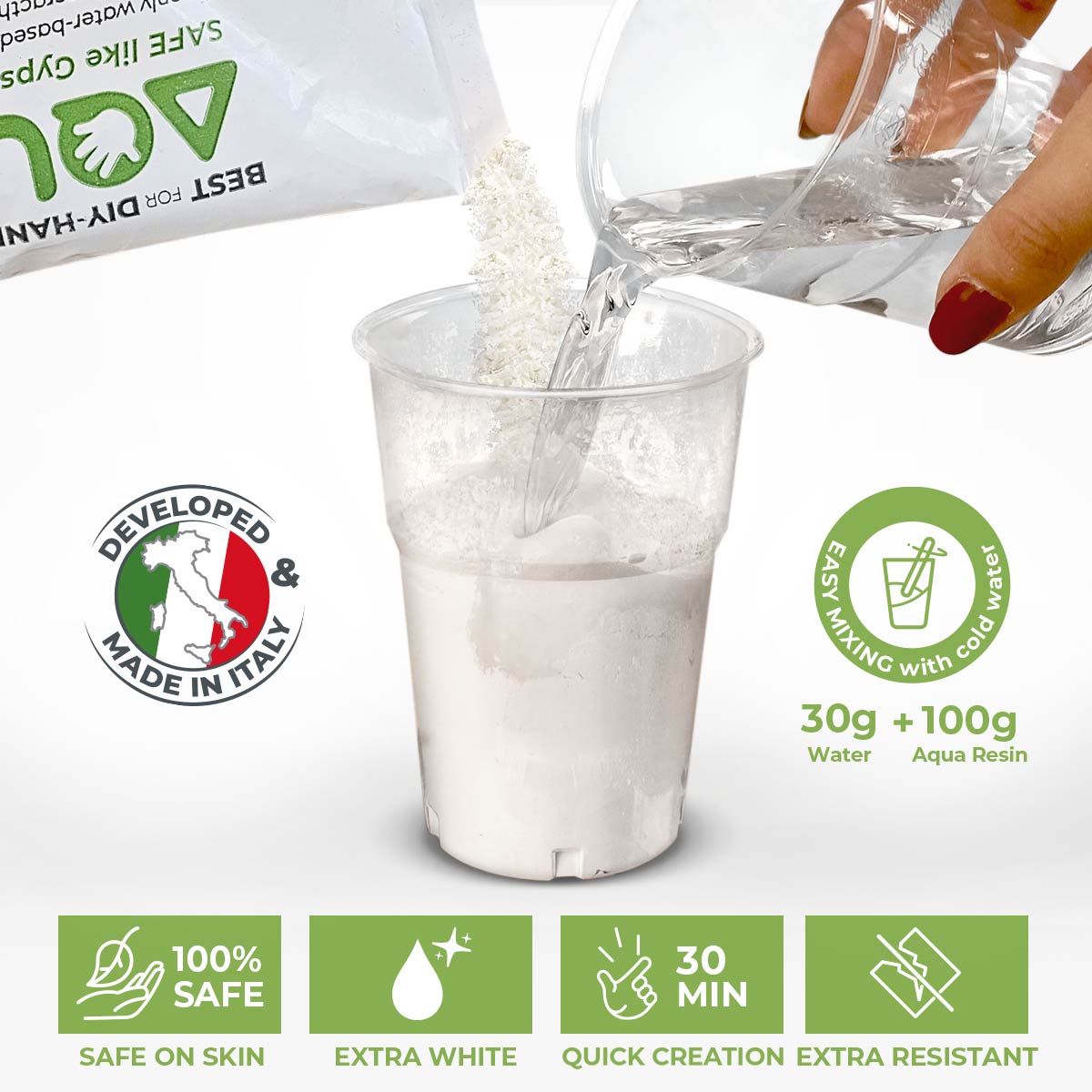 AQUA RESIN - Resina minerale in polvere bianca, naturale e a base d’acqua, atossica e sicura