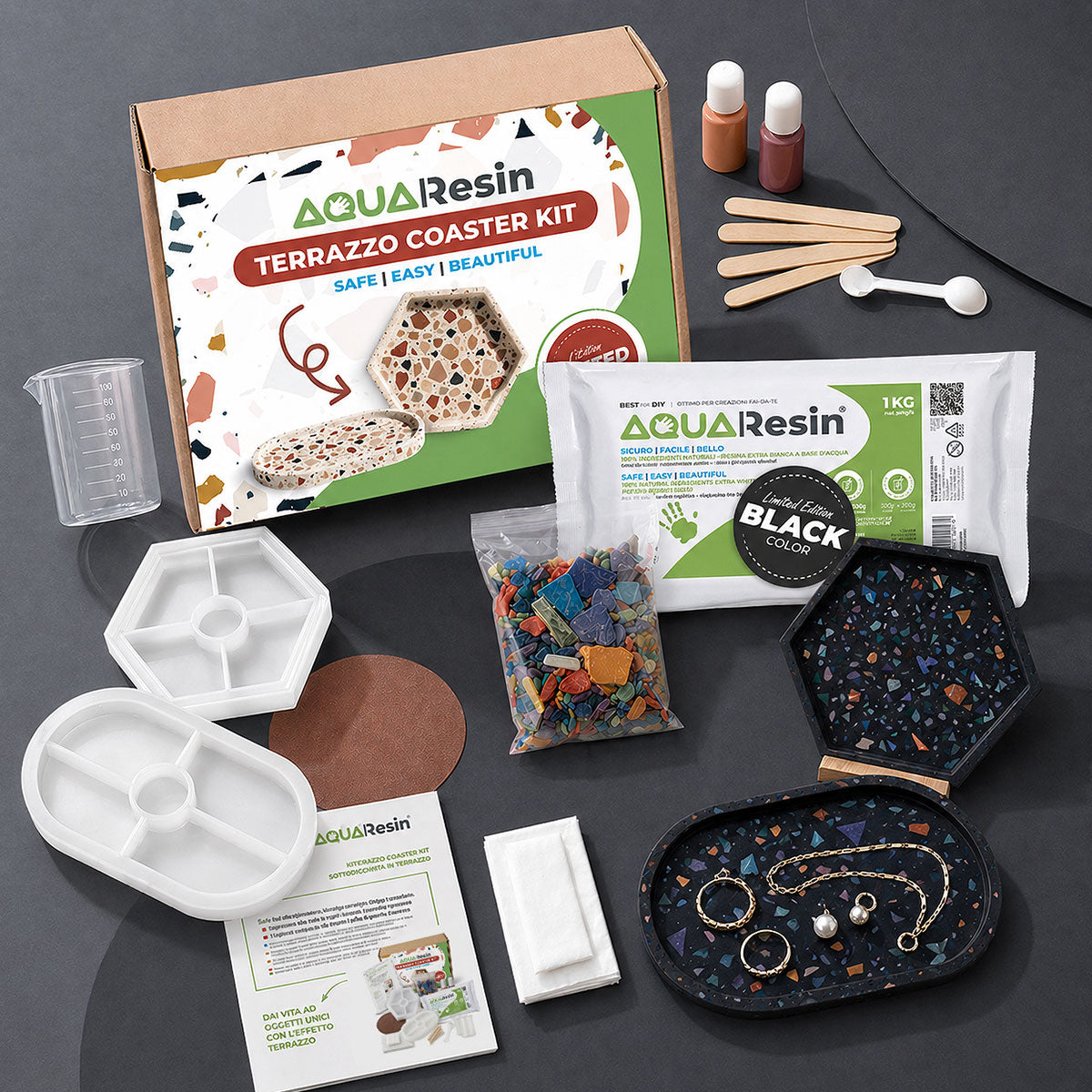 Aqua Terrazzo Kit [Lava Black]: Elegance and Unique Design with Colored Chips