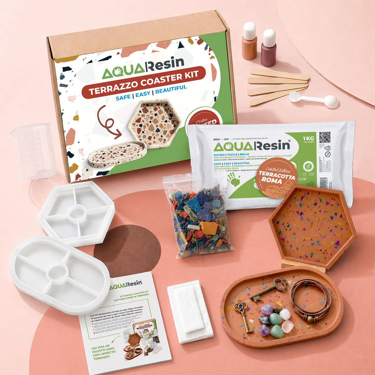 Aqua Terrazzo Kit [Terracotta Roma]: Warm and Mediterranean Design with Colored Chips