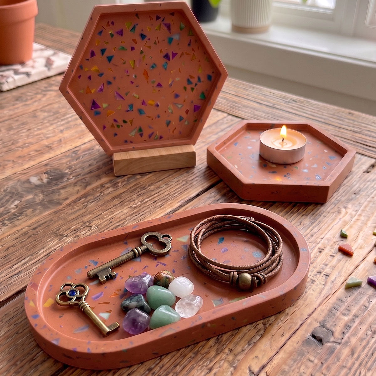 Aqua Terrazzo Kit [Terracotta Roma]: Warm and Mediterranean Design with Colored Chips