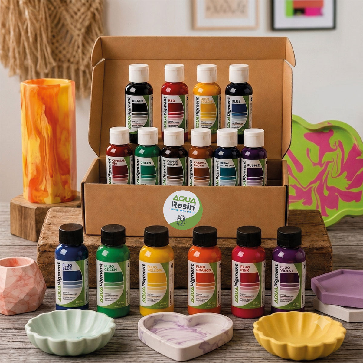 Aqua Pigment – Complete Set, 16 Colours for Aqua Resin and Plaster