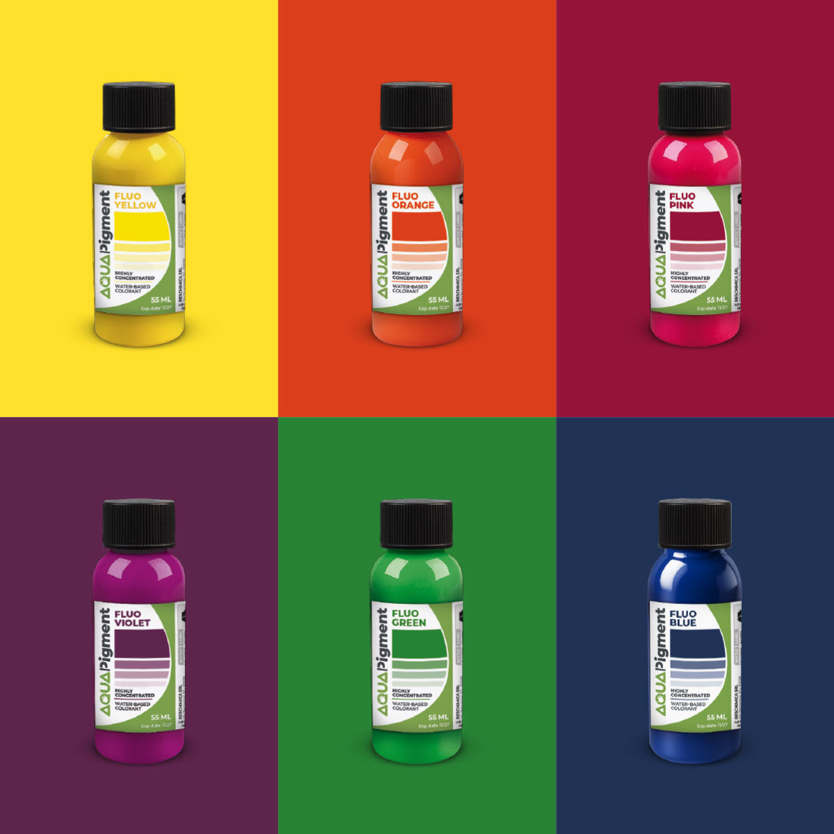 Aqua Pigment – Fluorescent Colour Set, 6 Colours for Aqua Resin and Plaster