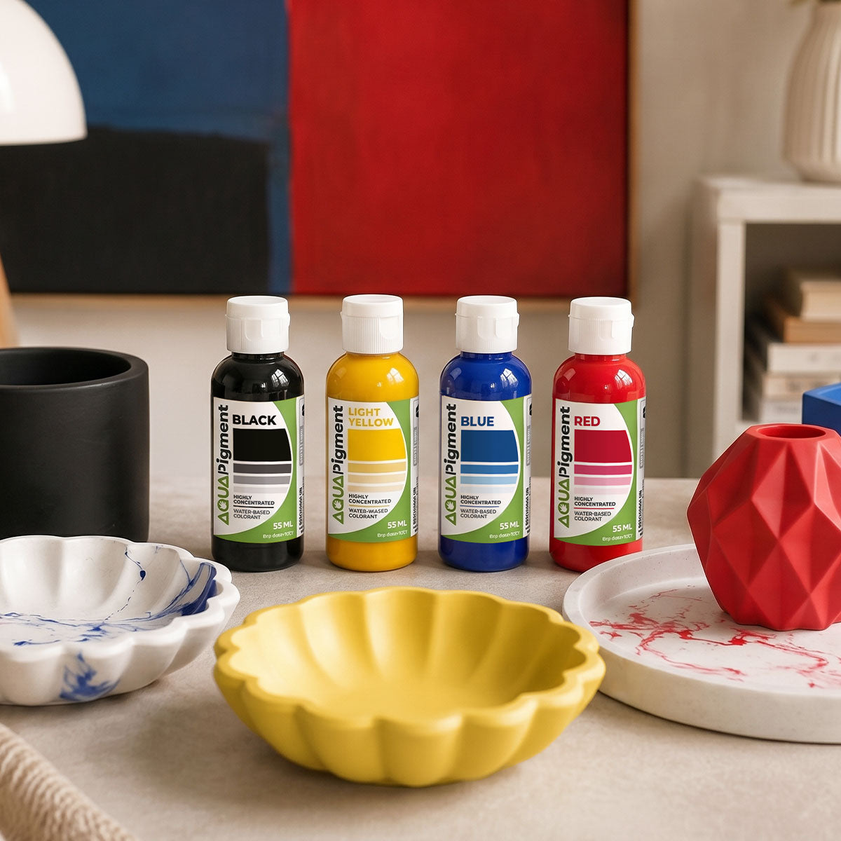 Aqua Pigment – Primary Colour Set, 4 Colours for Aqua Resin and Plaster