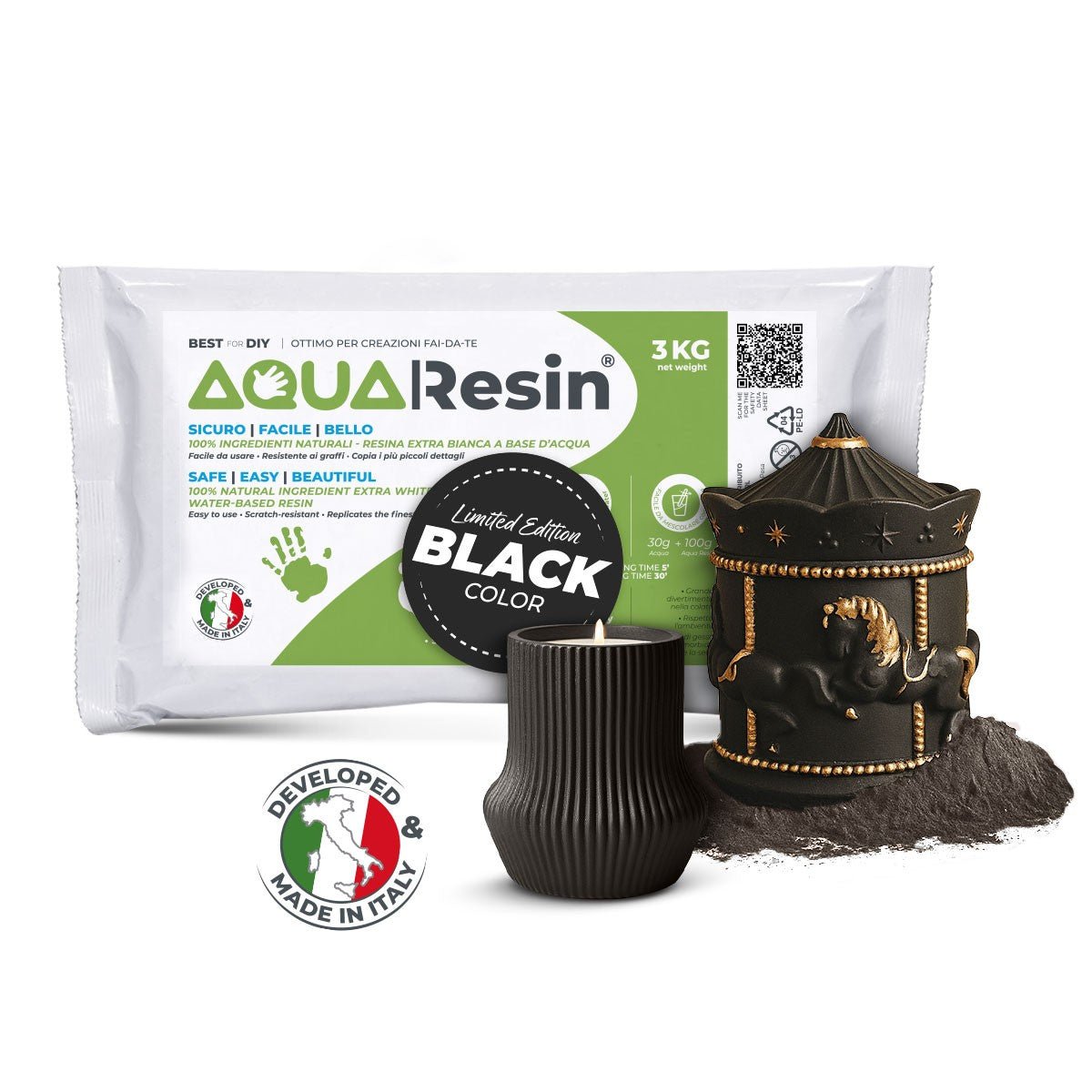 AQUA RESIN BLACK – Gesso alfa pigmentato in nero assoluto - naturale, atossico e sicuro - Aqua Resin