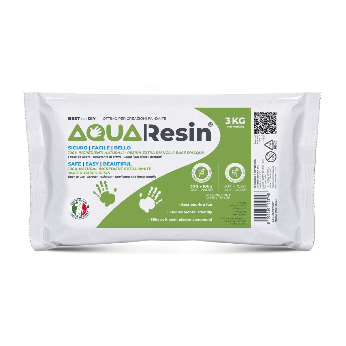 AQUA RESIN - Gesso per creatività in polvere bianchissimo, naturale, atossico e sicuro - Aqua Resin