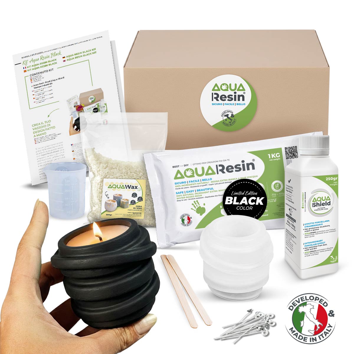 Aqua Resin Black Kit - Swirl Candle Holder & Candles