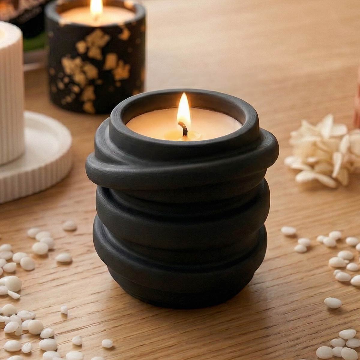 Aqua Resin Black Kit - Swirl Candle Holder & Candles