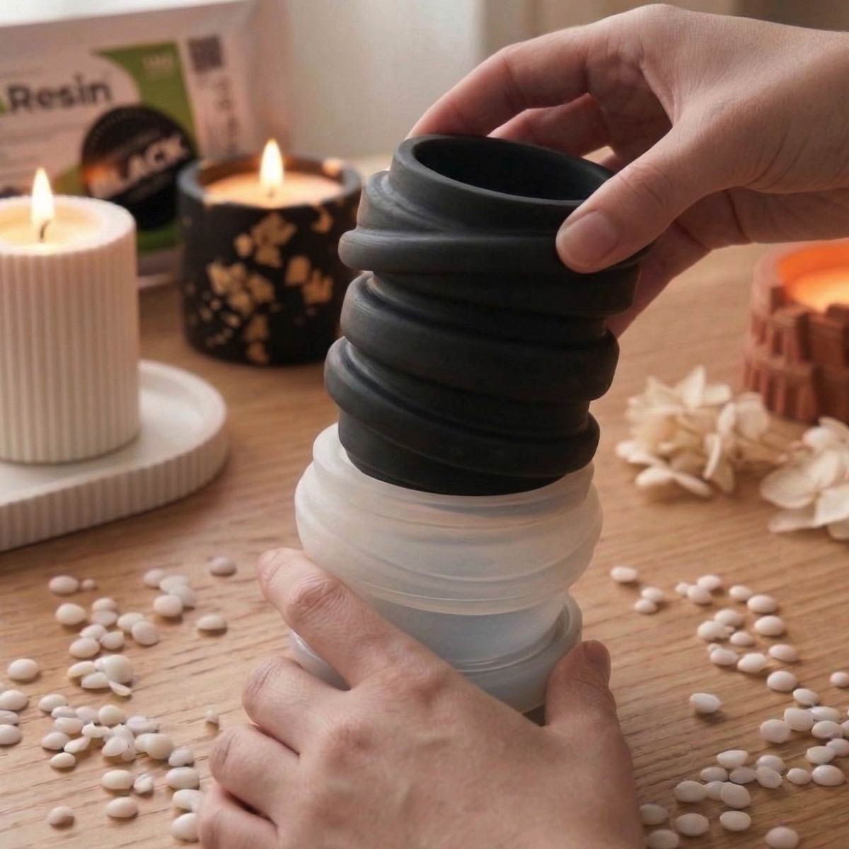 Aqua Resin Black Kit - Swirl Candle Holder & Candles