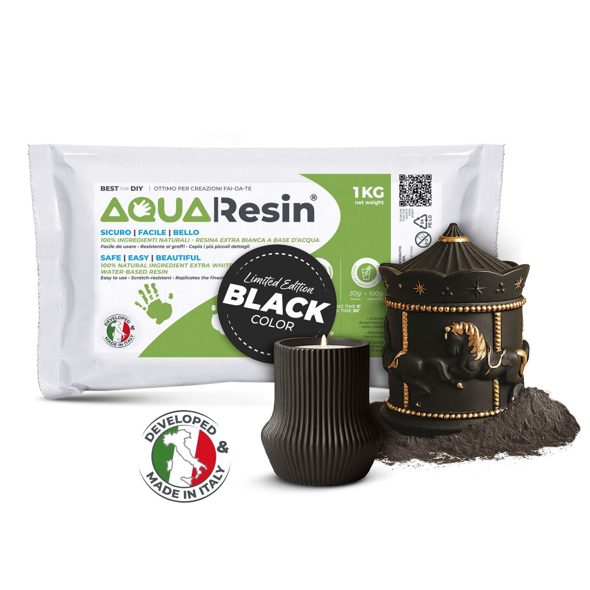 AQUA RESIN BLACK – Plaster pigmented in absolute black – natural, non-toxic and safe