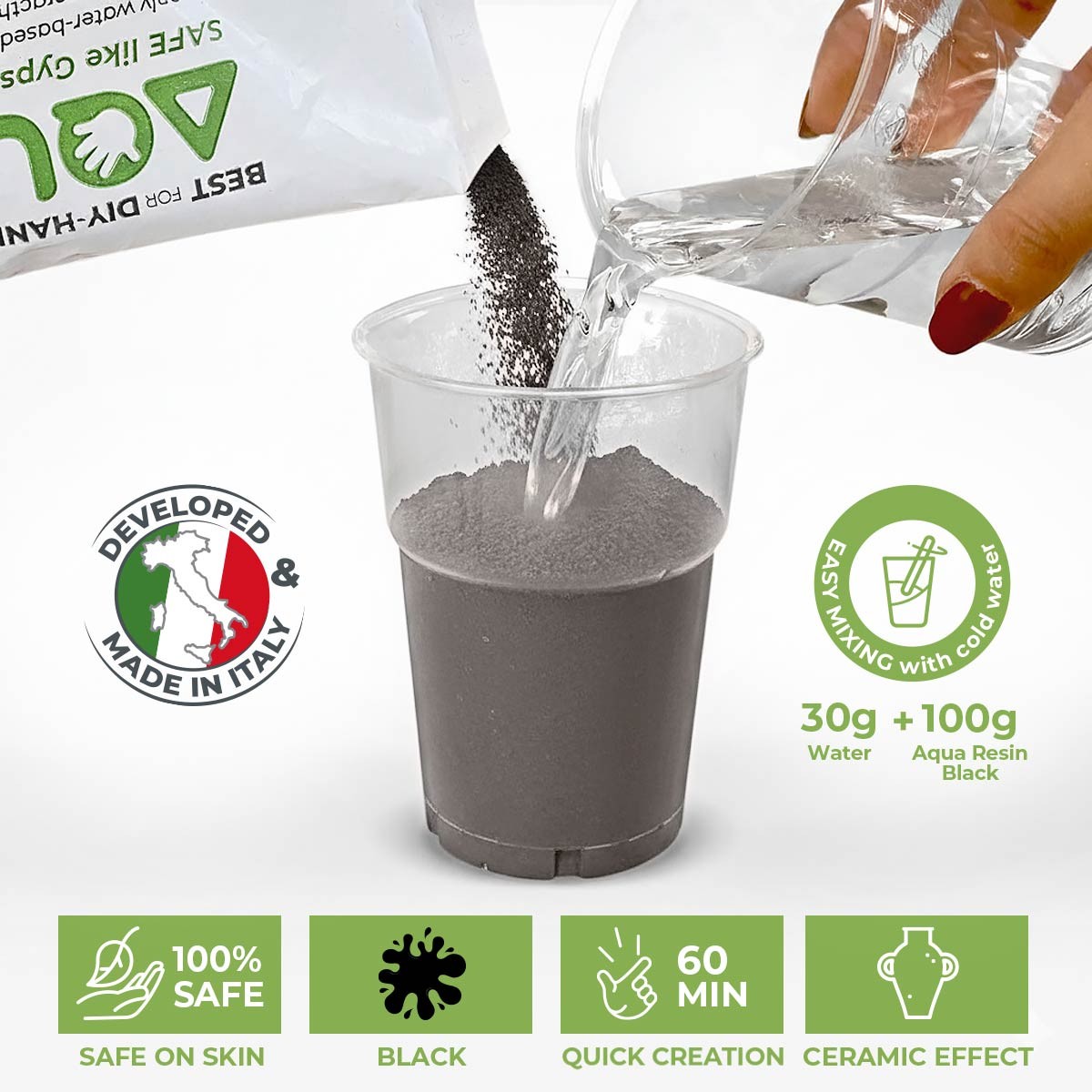 AQUA RESIN BLACK – Plaster pigmented in absolute black – natural, non-toxic and safe