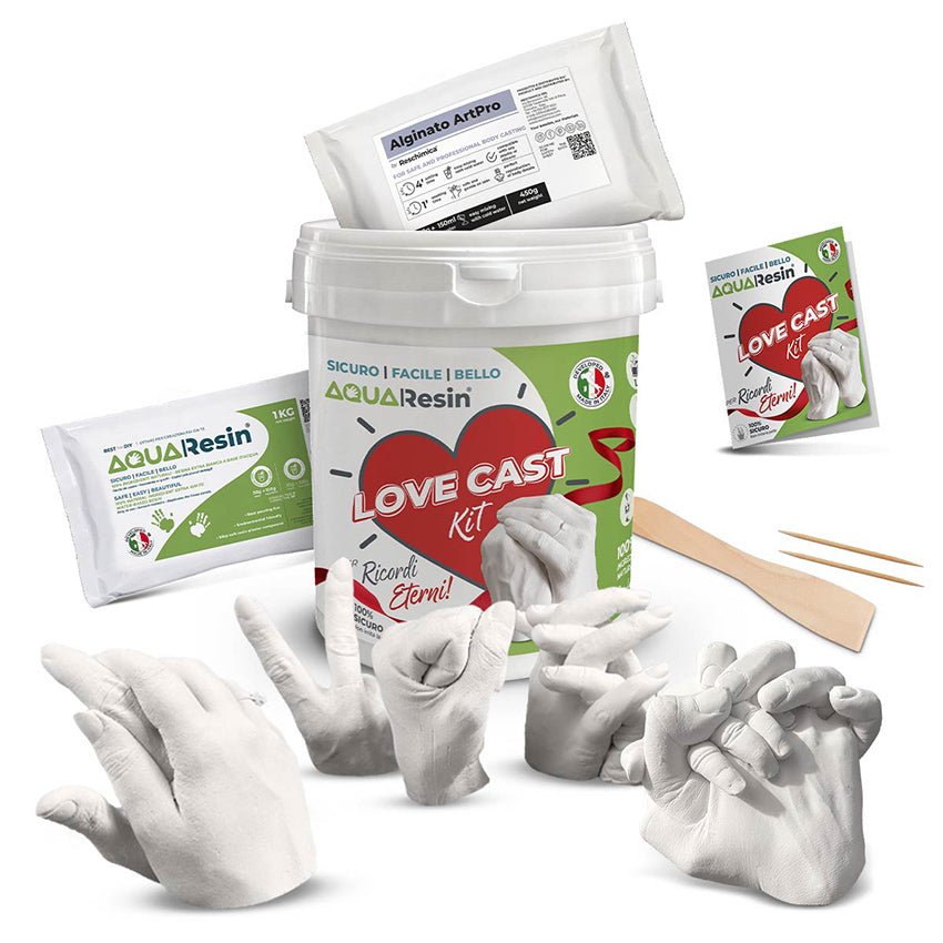 LOVE CAST KIT – Calchi 3D di mani con Alginato e Aqua Resin (ecologica, sicura, effetto porcellana) - Aqua Resin